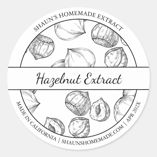 Black & White Sketch Hazelnut Extract label (Front)