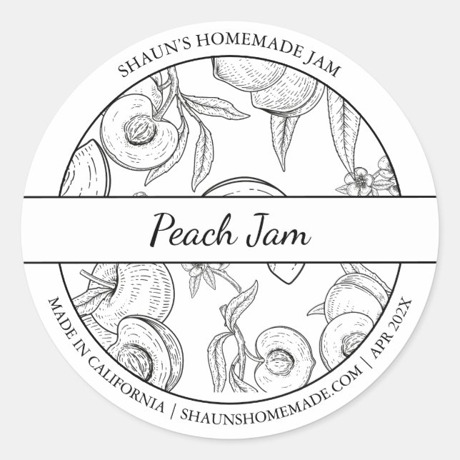 Black & White Sketch Peach Jam label (Front)