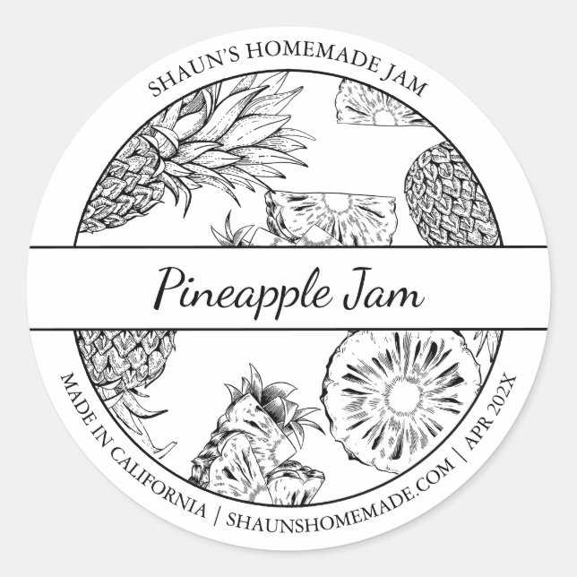 Black & White Sketch Pineapple Jam label (Front)