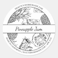 Black & White Sketch Pineapple Jam label