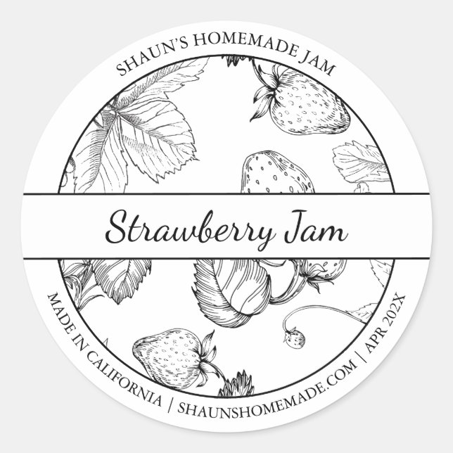 Black & White Sketch Strawberry Jam label (Front)