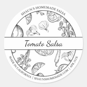 Black & White Sketch Tomato Salsa label