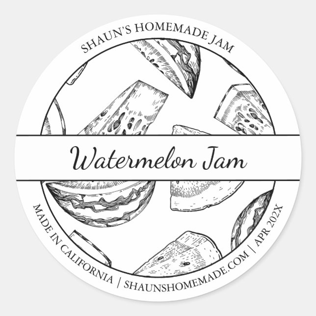 Black & White Sketch Watermelon Jam label (Front)