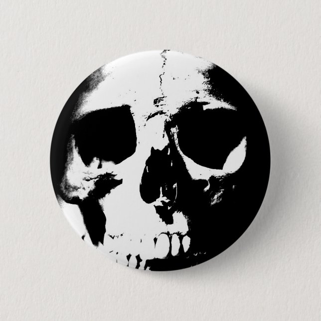 Black & White Skull 6 Cm Round Badge (Front)