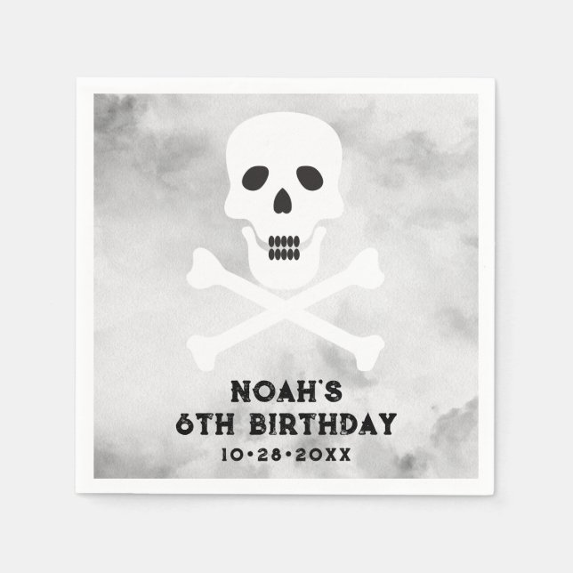 Black White Skull Birthday Party Napkin (Front)