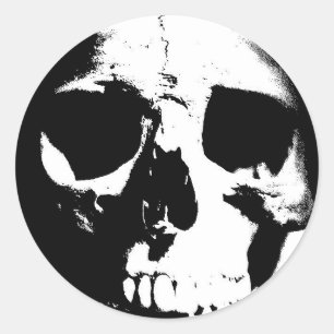 Black & White Skull Classic Round Sticker