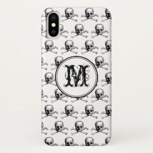 Black White Skull Halloween Personalised Monogram iPhone X Case
