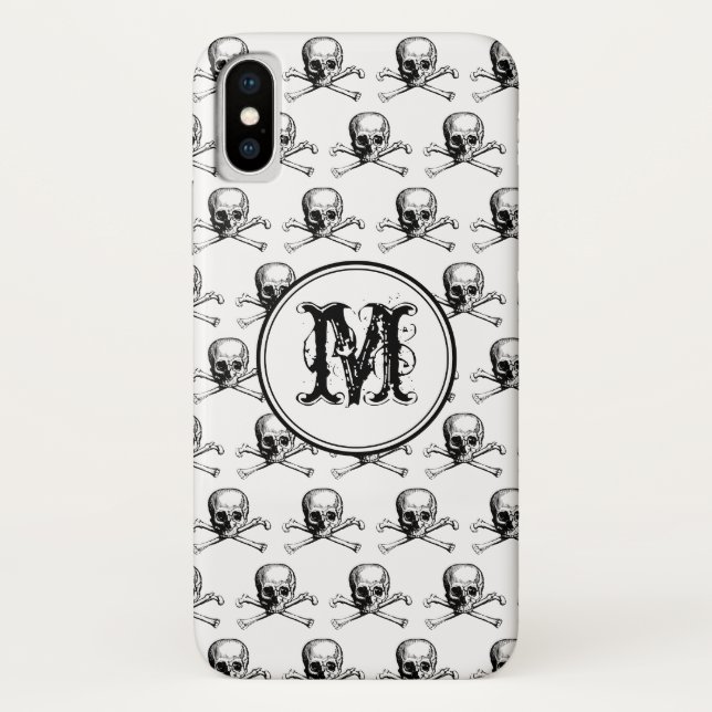 Black White Skull Halloween Personalized Monogram Case-Mate iPhone Case (Back)