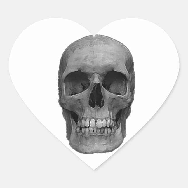Black & White Skull Heart Sticker (Front)