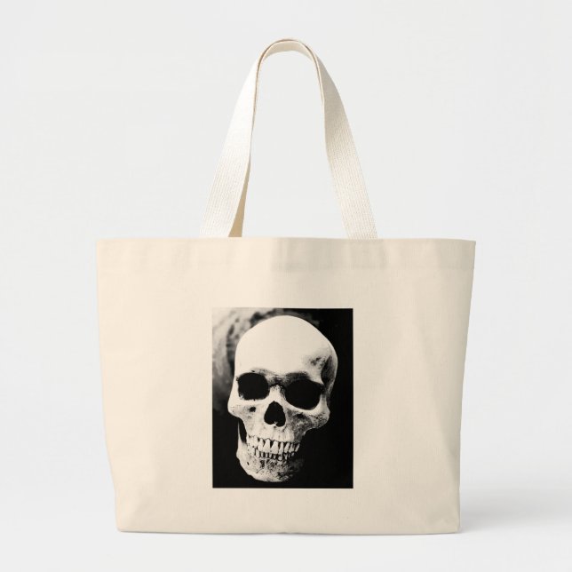 Black & White Skull Large Tote Bag (Front)