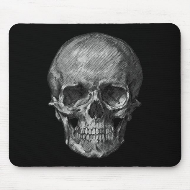 Black & White Skull Mouse Pad (Front)