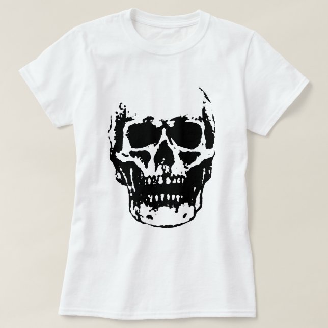 Black White Skull Pop Artwork T-Shirt (Design Front)
