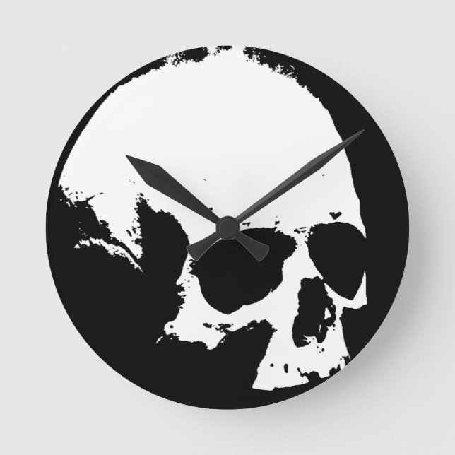 Black & White Skull Round Clock (Front)