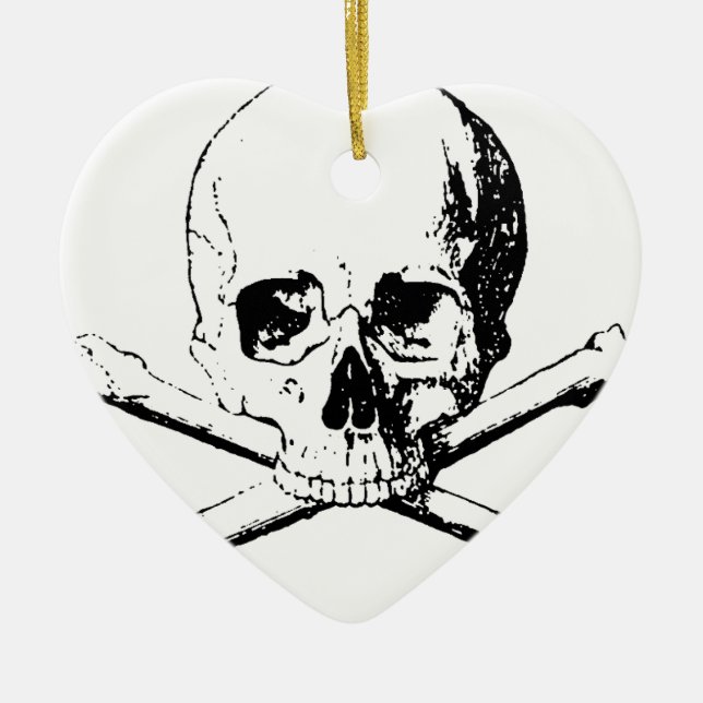 Black & White Skull & the Bones Ceramic Ornament (Front)