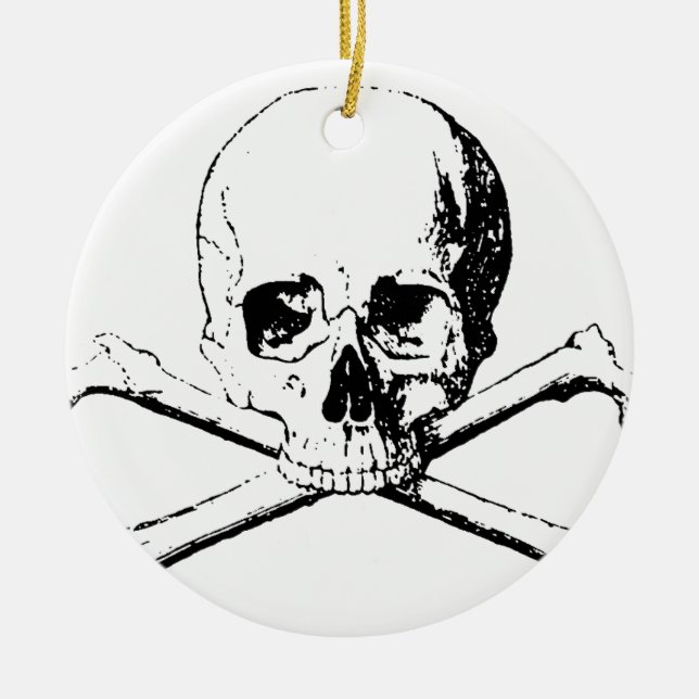 Black & White Skull & the Bones Ceramic Ornament (Front)