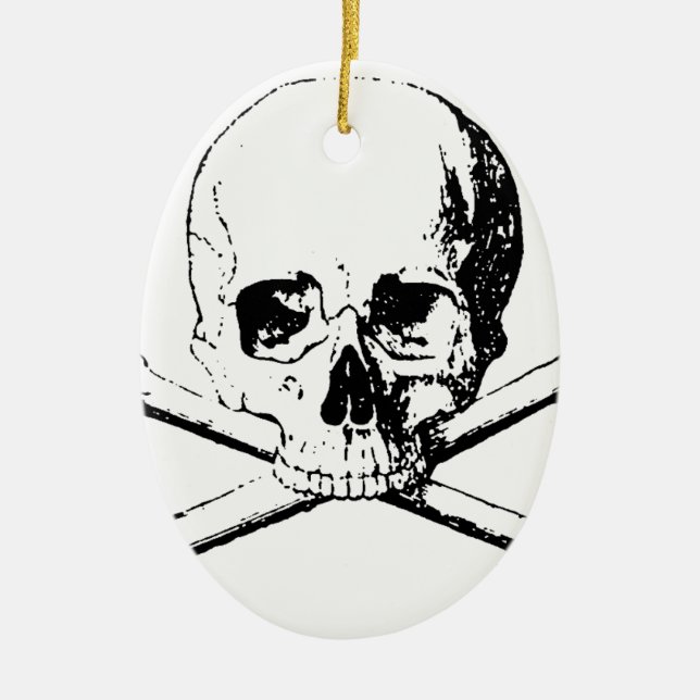 Black & White Skull & the Bones Ceramic Ornament (Front)