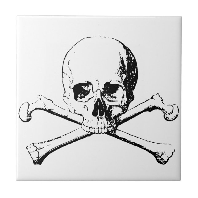 Black & White Skull & the Bones Ceramic Tile (Front)
