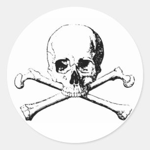 Black & White Skull & the Bones Classic Round Sticker