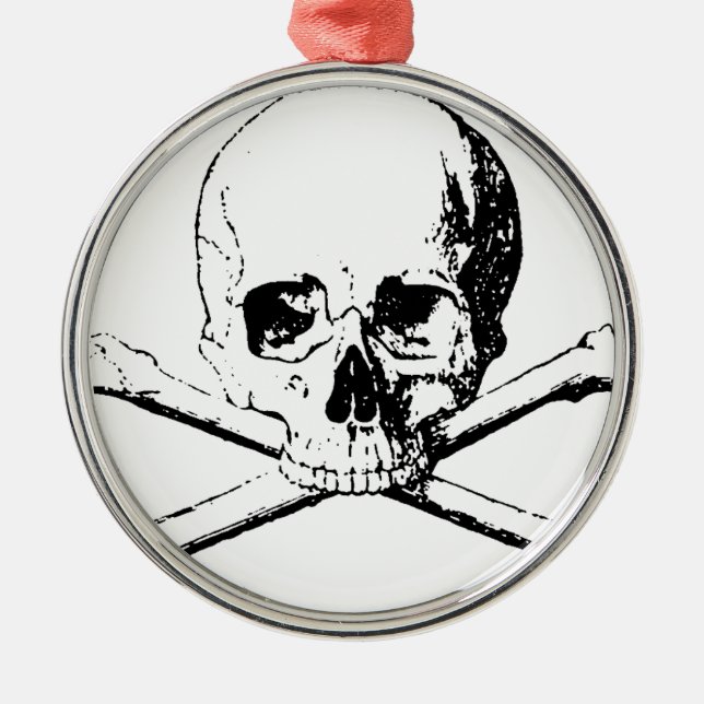 Black & White Skull & the Bones Metal Tree Decoration (Front)