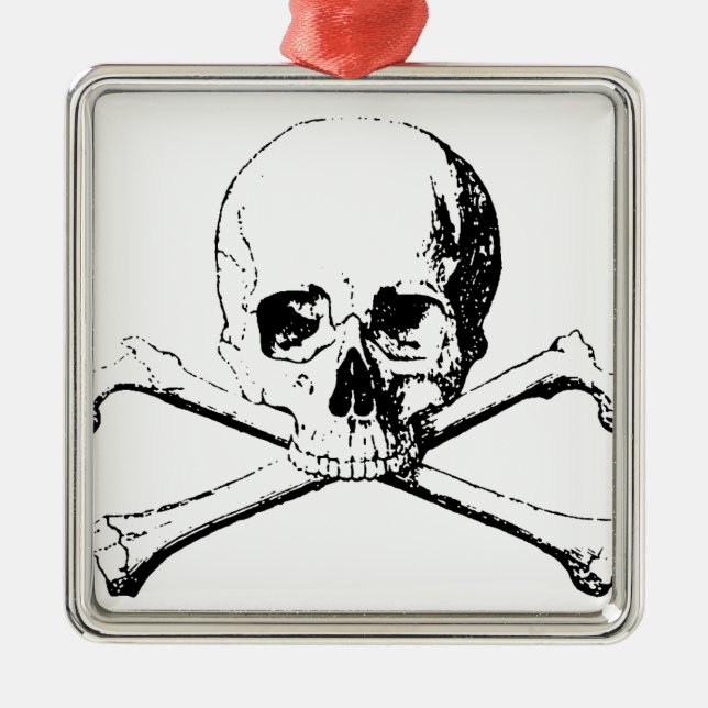 Black & White Skull & the Bones Metal Tree Decoration (Front)