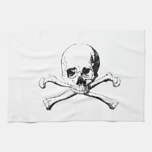 Black & White Skull & the Bones Tea Towel