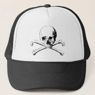 Black & White Skull & the Bones Trucker Hat