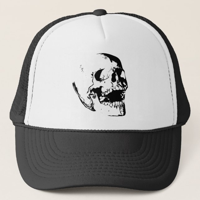 Black White Skull Trucker Hat (Front)