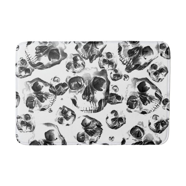 Black & White Skulls Skeleton Skull Art Pattern Bath Mat (Front)