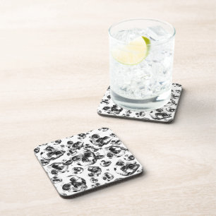 Black & White Skulls Skeleton Skull Art Pattern Coaster