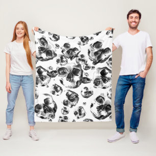 Black & White Skulls Skeleton Skull Art Pattern Fleece Blanket