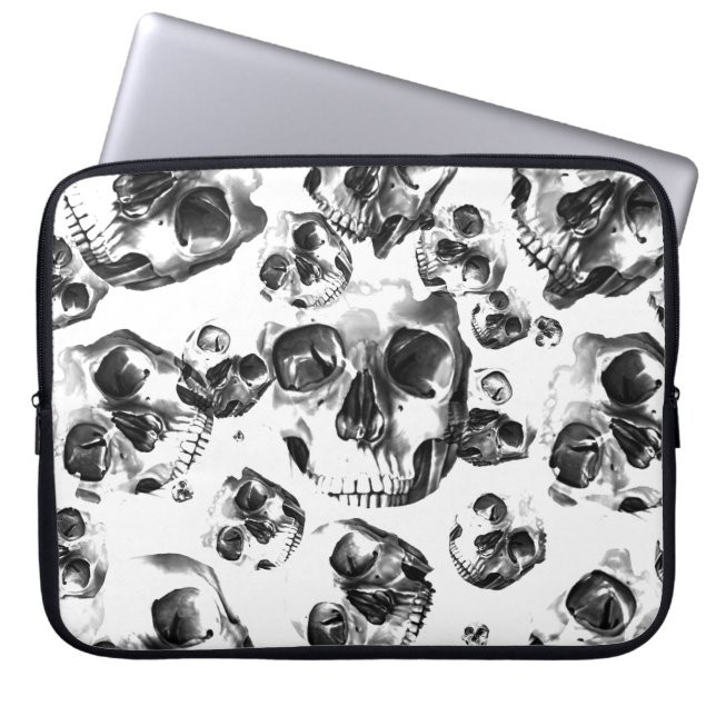 Black & White Skulls Skeleton Skull Art Pattern Laptop Sleeve (Front)