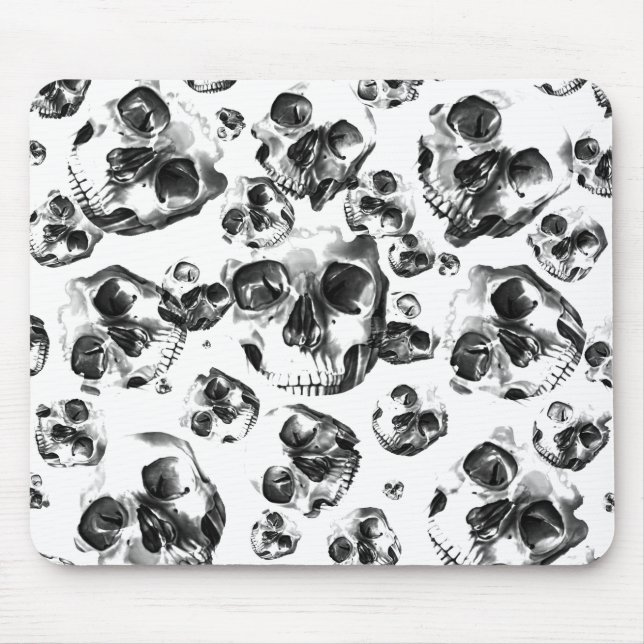 Black & White Skulls Skeleton Skull Art Pattern Mouse Pad (Front)