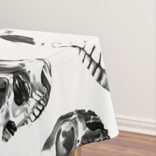 Black & White Skulls Skeleton Skull Art Pattern Tablecloth