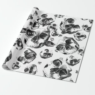 Black & White Skulls Skeleton Skull Art Pattern Wrapping Paper