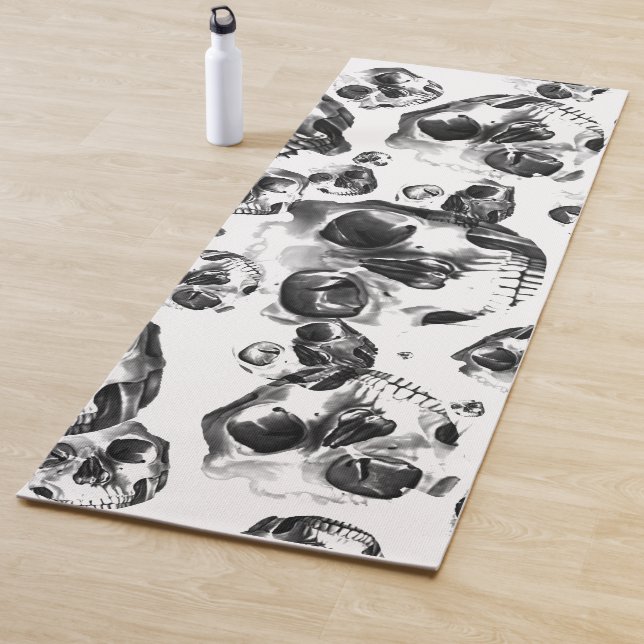 Black & White Skulls Skeleton Skull Art Pattern Yoga Mat (In Situ)