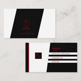 black white slant red monogram business card