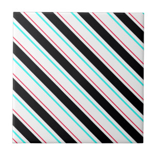 Black White Slanted Regimental Stripe Lines Ceramic Tile