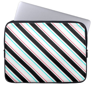 Black White Slanted Regimental Stripe Lines Laptop Sleeve
