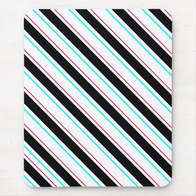 Black White Slanted Regimental Stripe Lines Mouse Pad (Front)