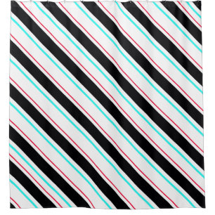 Black White Slanted Regimental Stripe Lines Shower Curtain