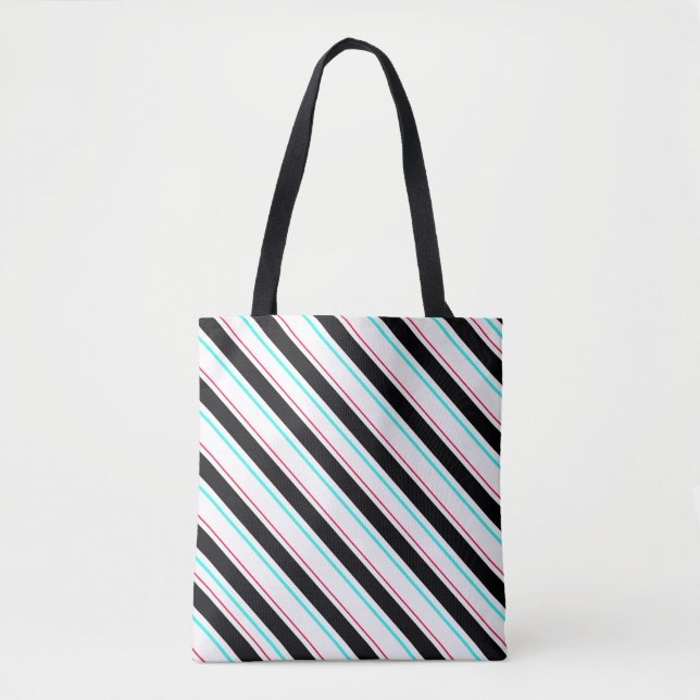 Black White Slanted Regimental Stripe Lines Tote Bag (Front)