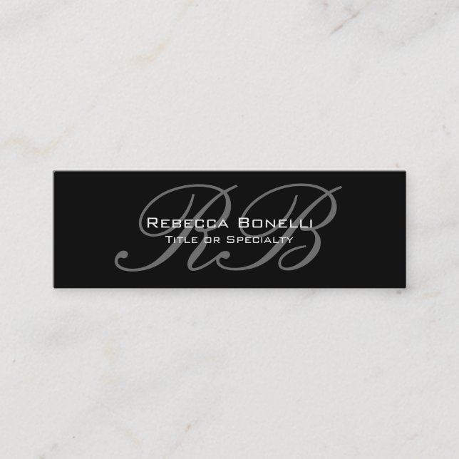 Black White Slim Script Monogram Business Card (Front)