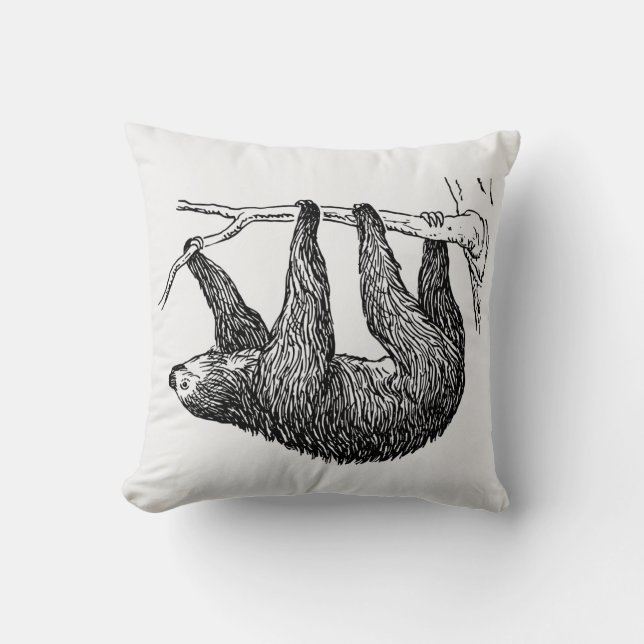 Black & White Sloth Sketch  Cushion (Front)