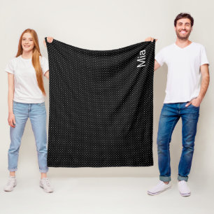 Black & White Small Polka Dot & Name or Monogram Fleece Blanket