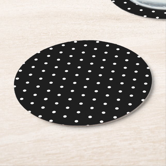 Black White Small Polka Dots Round Paper Coaster (Angled)
