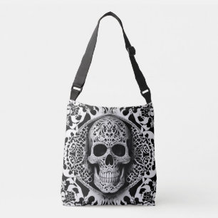 Black & White Smiling Lace Skull Crossbody Bag