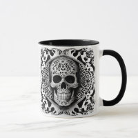 Black & White Smiling Lace Skull