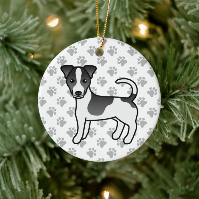 Black & White Smooth Coat Jack Russell Terrier Dog Ceramic Ornament (Tree)