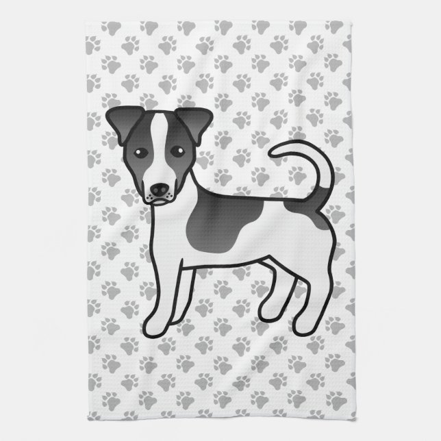Black & White Smooth Coat Jack Russell Terrier Dog Tea Towel (Vertical)