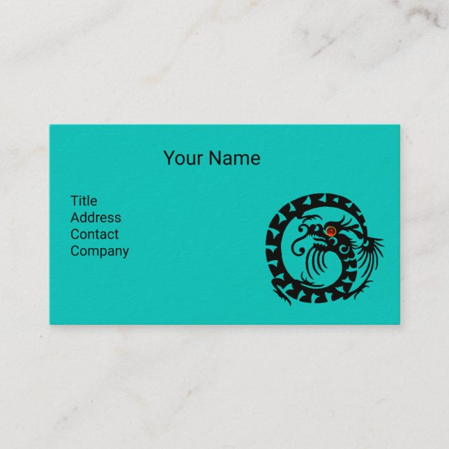 BLACK WHITE SNAKE DRAGON WITH RED RUBY Aqua Blue Business Card (Front)